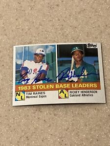 1984 Topps #134 Stolen Base Leaders signed by both Rickey Henderson / Tim Raines
