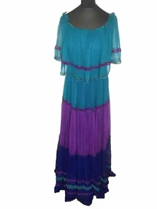 BNWT Alberta Ferretti SILK UK12 LONG MAXI DRESS off-shoulder teal size 12 summer - Picture 1 of 8