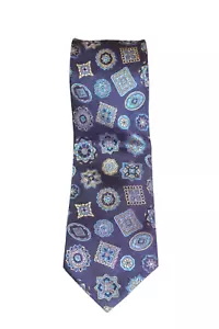 Stuuning KENZO PARIS Italy Geometric Print Purple Gold Metallic 100% Silk Tie - Picture 1 of 6