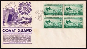 US 1945 Coast Guard (936) . First Day Cover BLOCK . Anderson Cachet - Picture 1 of 1
