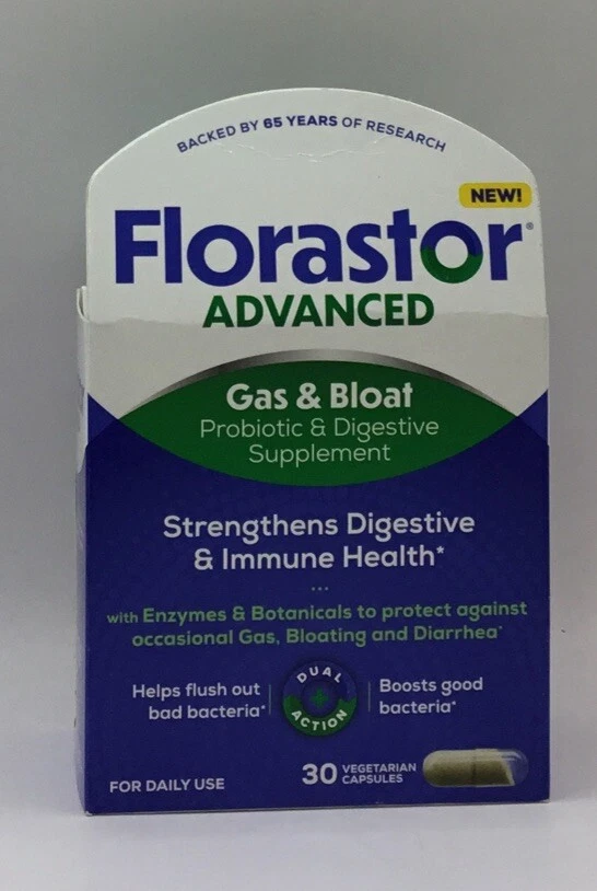  Florastor Advanced Relieves Gas & Bloat Supplement 30 CT Exp 03/2026