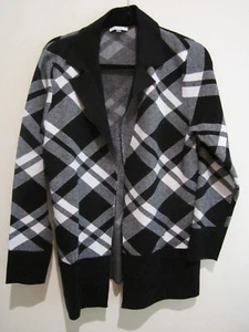 Sioni Sz Large Black & White Plaid Sweater Cardigan Jacket - Picture 1 of 3