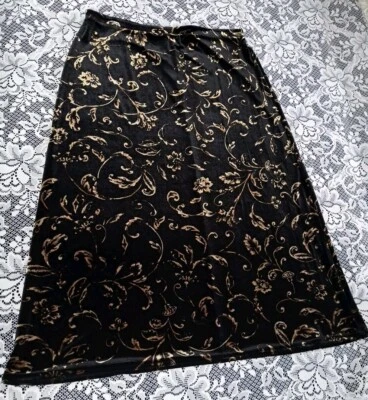 Saia maxi Kathie Lee XL veludo preto/bronze elástico cintura elastano caprichoso  - Imagem 1 de 4