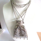 Mesh Small Pouch Vintage Necklace Silver Tone Long Monet Chain Vintage