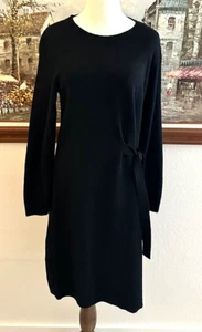 NWT Talbots Sz M A-Line Black Sheath Sparkle Sweater Dress Front Tie MSRP $129 - Picture 1 of 15