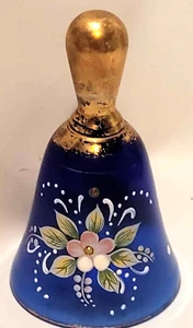Vintage Böhmische Kobaltblau & Blattgold Glasglocke Emaille Blumen 3" - Bild 1 von 3
