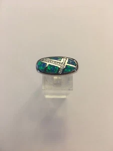Blue Fire Opal Zircon Silver Ring Size 5.5 & 7.25-R4673 - Picture 1 of 4