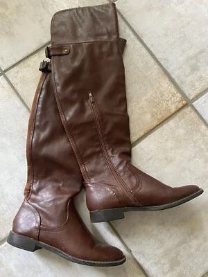 Pink And Pepper Womens Size 6M Knee High Riding Boots Medium Brown Back Buckle - Image 1 of 4
