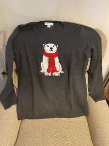 Coldwater creek gray Polar Bear Intarsia sweater - Picture 1 of 24