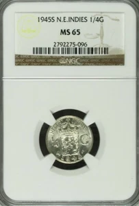 1945 S N.E. Indies 1/4 Silver Gulden. NGC MS 65 - Picture 1 of 2