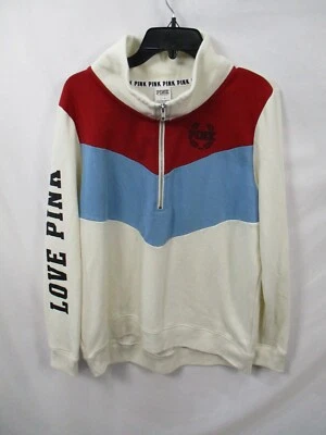 Victorias Secret Womens Sweatshirt Large Ivory Love PINK Cowl Neck Henley Zips - Изображение 1 из 4