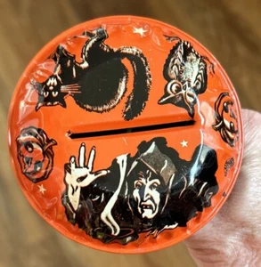 VINTAGE 1960's HALLOWEEN NOISEMAKER BY US METAL TOY-Black Cat-Witch-Owl - Picture 1 of 8
