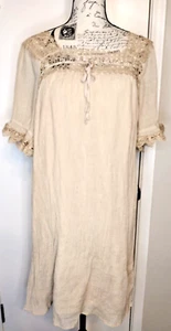 Indigo Rose Dress, Size Large, Beige Textured, Ribbon & Lace, Lined, Tea Color - Picture 1 of 10