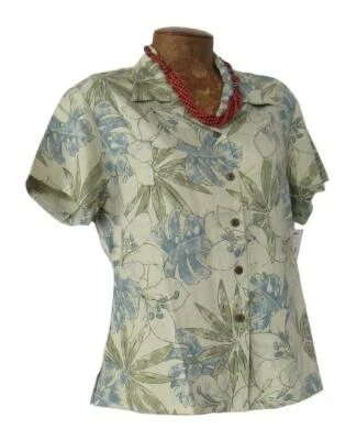 NUEVA Blusa Damas Hilo Hattie 100% Seda Floral Monstera Manga Corta PEQUEÑA Talla 4 Foto 1 de 4