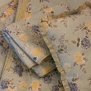 Laura Ashley Cotton Floral Green Polka Dot Queen Quilt Set Cottage Core READ - Picture 1 of 19