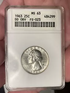 1st ANACS Slab Gem Variety 1963 P 25c Washington Silver Quarter DDO FS-023 MS63 - Bild 1 von 6