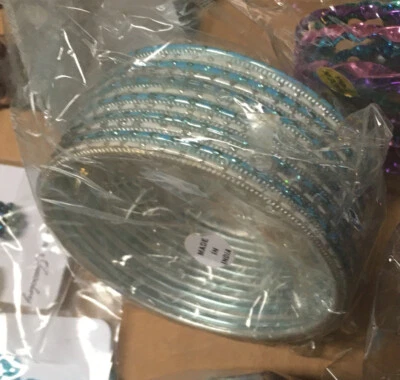 12 Bangle Bracelets Aqua Blue Silver SPARKLE Metal - Image 1 of 4