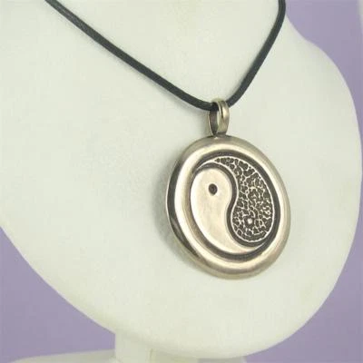 Yin Yang Pendant Necklace Bronze on Leather Cord Made in USA - Image 1 of 2