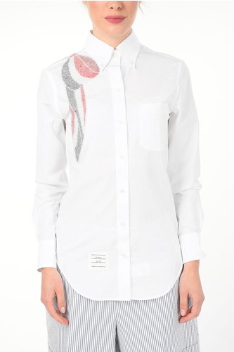 Camicia donna Thom Browne bianca con bottoni perline fiocco ricamo taglia 38