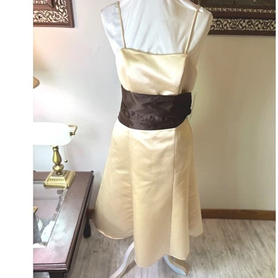 Vestido formal WTOO by Watters & Watters champanhe faixa marrom tamanho 6/8 festa feriado - Imagem 1 de 4