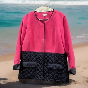 y2k CROWN & IVY  Pink Quilted Jacket Coat Top Women M Colorblock Snap Pockets - Picture 1 of 6