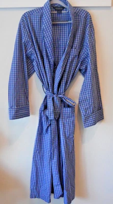 Bata Brooks Brothers para hombre L 100 % algodón azul y blanco bolsillos baño salón clásica Foto 1 de 4