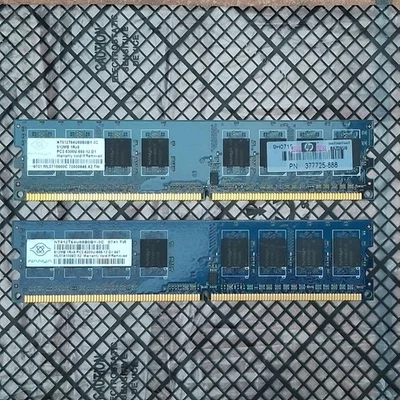 1GB (2x512MB) Nanya NT512T64U88B0BY-3C PC2-5300U DDR2 240pin Non-ECC Memory RAM - Image 1 of 2