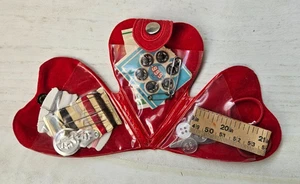Vintage Travel Heart Shape Folding Sewing Kit~Red Velveteen - Picture 1 of 4