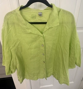 LINO BY CHICO'S Bluse Damen Gr. 3 XL Lindgrün 100% Leinen Knopfleiste Crop Strand - Bild 1 von 5