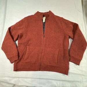 Mens L.L. BEAN Size Large 100% Lambs Wool Full Zip Red Knit Sweater 500921 - Picture 1 of 6