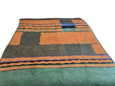 Vintage Ibena Geometric Bohemian Throw Blanket Germany Reversible 84 x 66 Orange - Image 1 of 4