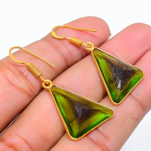 Peridot Gemstone Handmade 925 Sterling Silver Jewelry Earring 1.62" M360 - Picture 1 of 2