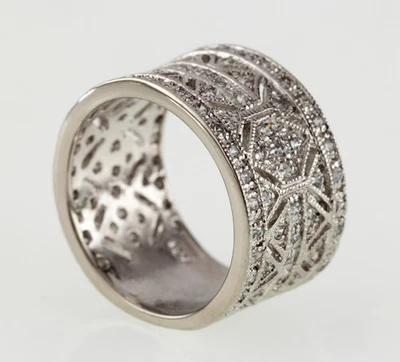 Sterling Argento Zircone Cubico Milligrana Fedina 12 MM Largo Misura 8.25 - Immagine 1 di 3