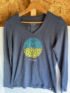 Life Is Good Womens Tops Blue Long Sleeve V Neck Size XS Shirt Cotton - Picture 1 of 5