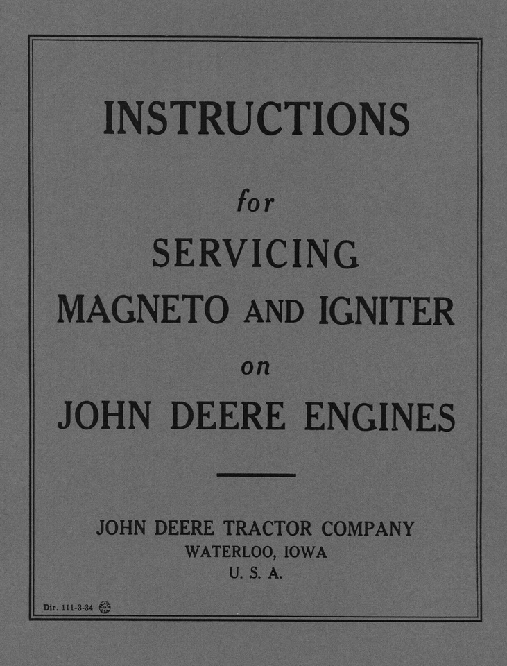 John Deere Mag + Igniter Service Instruction  111-3-34 (please read description) - Image 1 of 1