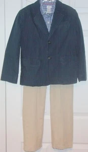 Boys size 7 (3 piece) suit; navy blue striped blazer, checked shirt & khaki pant - Picture 1 of 12