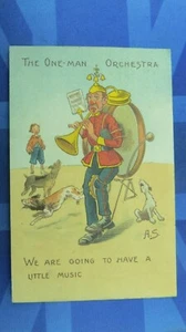 Vintage Comic Postcard 1907 Concertina Drum Trumpet Symbols ONE MAN ORCHESTRA - Bild 1 von 2