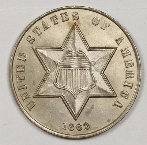 1862 Three Cent Silver.  Silver.  Natural Choice Proof.  148465 Cover