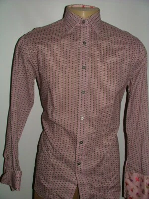 男式保罗·史密斯正装衬衫尺寸 15 1/2 34 意大利制造白色紫色花卉 #195 — 第 1/4 张图片