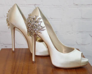 NWOB ~ Badgley Mischka Marcia Heel Wedding Formal Evening Shoes Champagne ~ Sz 7 - Picture 1 of 16