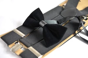 TIRANTES DE BRACKETS ELÁSTICOS NEGROS DE 35 mm de ancho + corbata de terciopelo a juego - Imagen 1 de 8