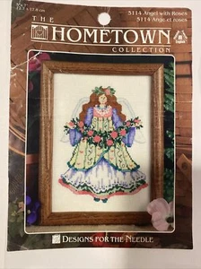 "Ángel punto de cruz con rosas colección ciudad natal sin terminar para enmarcar 5""x 7""" - Imagen 1 de 8