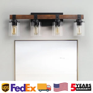 27'' 4 Lights Vanity Light Farmhouse Wood for Bathroom Mirror Wall Fixture Black - Picture 1 of 11