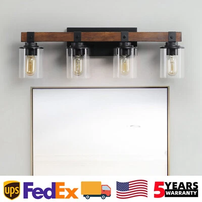 27'' 4 Lights Vanity Light Farmhouse Wood for Bathroom Mirror Wall Fixture Black - Image 1 of 4