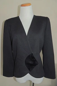 VINTAGE WOMENS LESLIE FAY BLACK WOOL BLEND BLAZER SIZE 12 - Picture 1 of 8