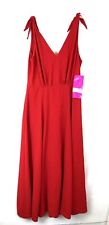 C0 Betsey Johnson Red Tie Detail V Back Pebble Crepe Midi Dress Size 6