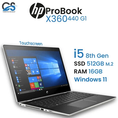 HP Laptop Probook x360 440 G1 Touchscreen i5 8250U@1.60GHz512GB M 2 16GB Win 11 - Immagine 1 di 4