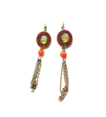 Mariana Earrings Glamorous Dangling Reds & Oranges Swarovski Crystals Paradis... - Image 1 of 3
