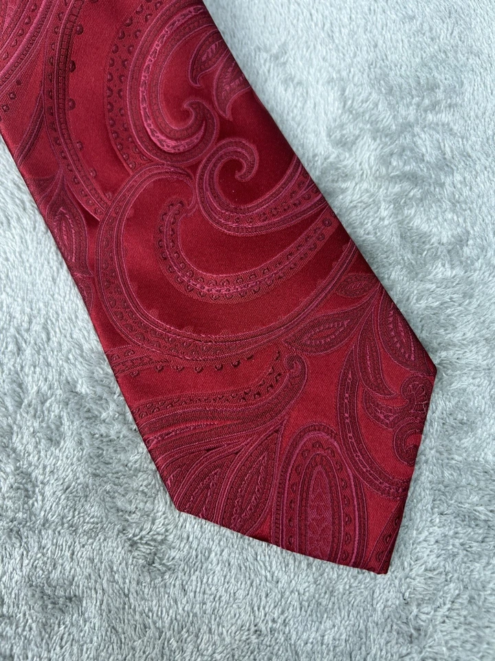 Madison 100% Silk Neck Tie Red Wine Scroll Paisley Classic Length Width Mens - Image 1 of 4