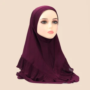 Muslim Women Turban Hijab Ruffles Amira Full Cover Wrap Headscarf Shawls Stoles - Picture 1 of 27